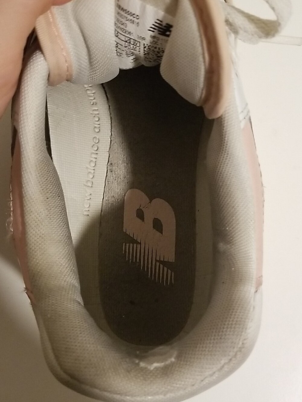 New Balance White and Light Pink Women's Suede Accent Sneakers - Picture 5 of 5